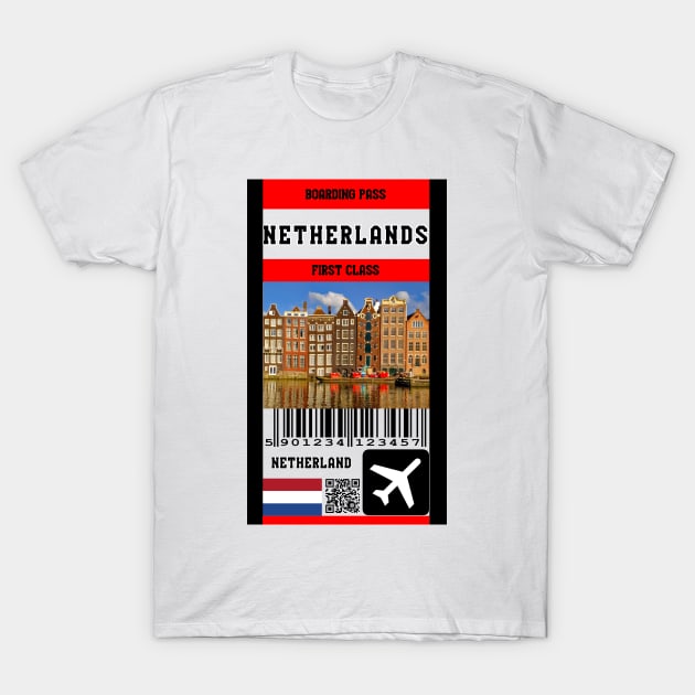 Netherlands first class boarding pass T-Shirt by Travellers